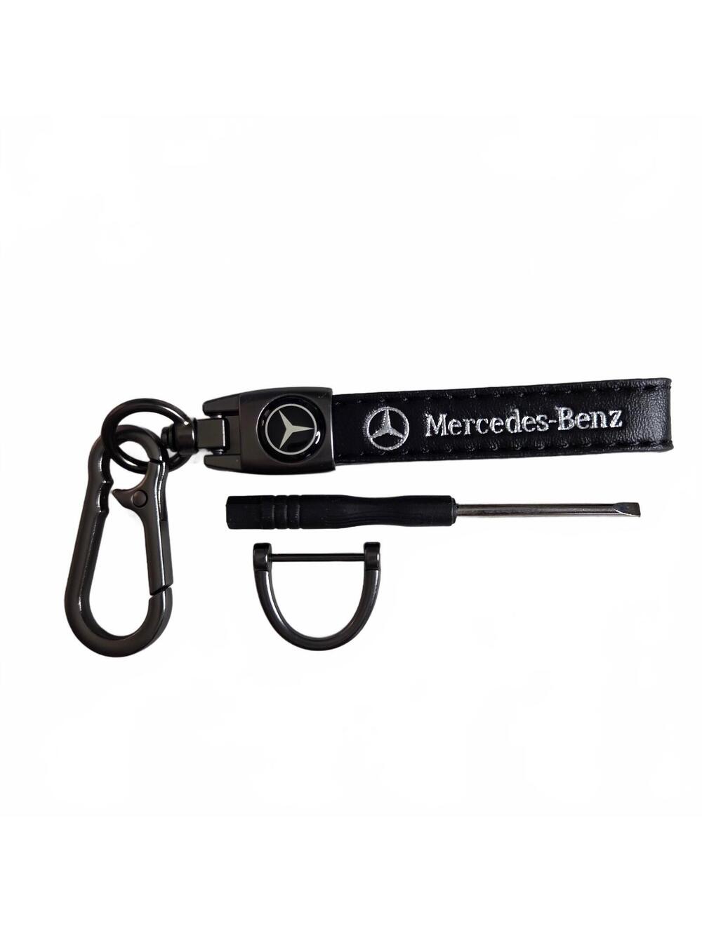 Mercedes Benz Keychain Carabiner Key Ring Black Leather-Look Strap Logo
